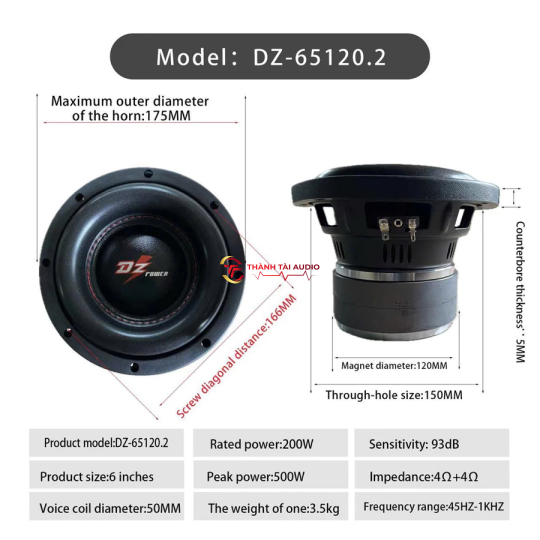 Củ sub Thái 16 DZ Power, từ đôi 120, coil 50, 2 cầu, nhập khẩu 