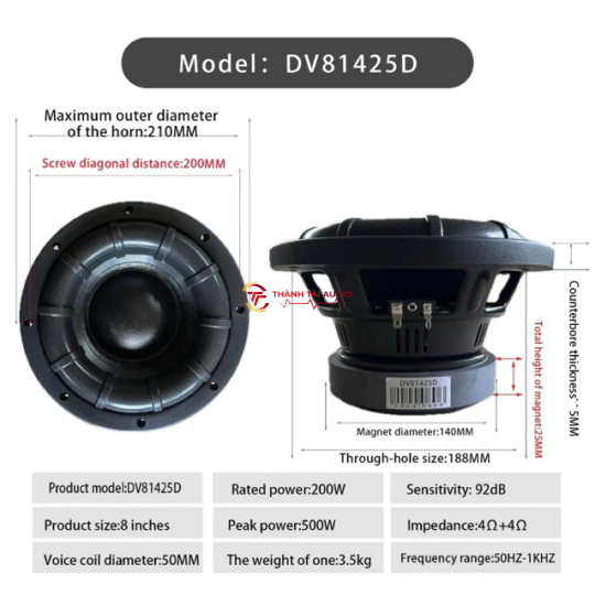 Củ sub 20, từ 140, coil 50, trở kháng 4ohm + 4ohm, nhập khẩu