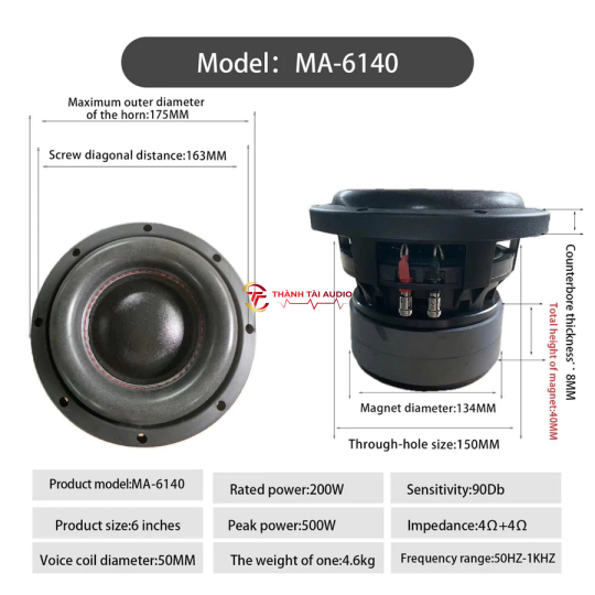 Củ sub Thái Lan MA 6,5ich (loa 16) từ 134, coil 50, 2 cầu